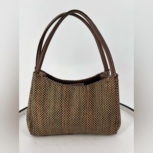 FOSSIL WOVEN HANDBAG #75082‎ IN BROWN CREAM AND BLUE NWOT